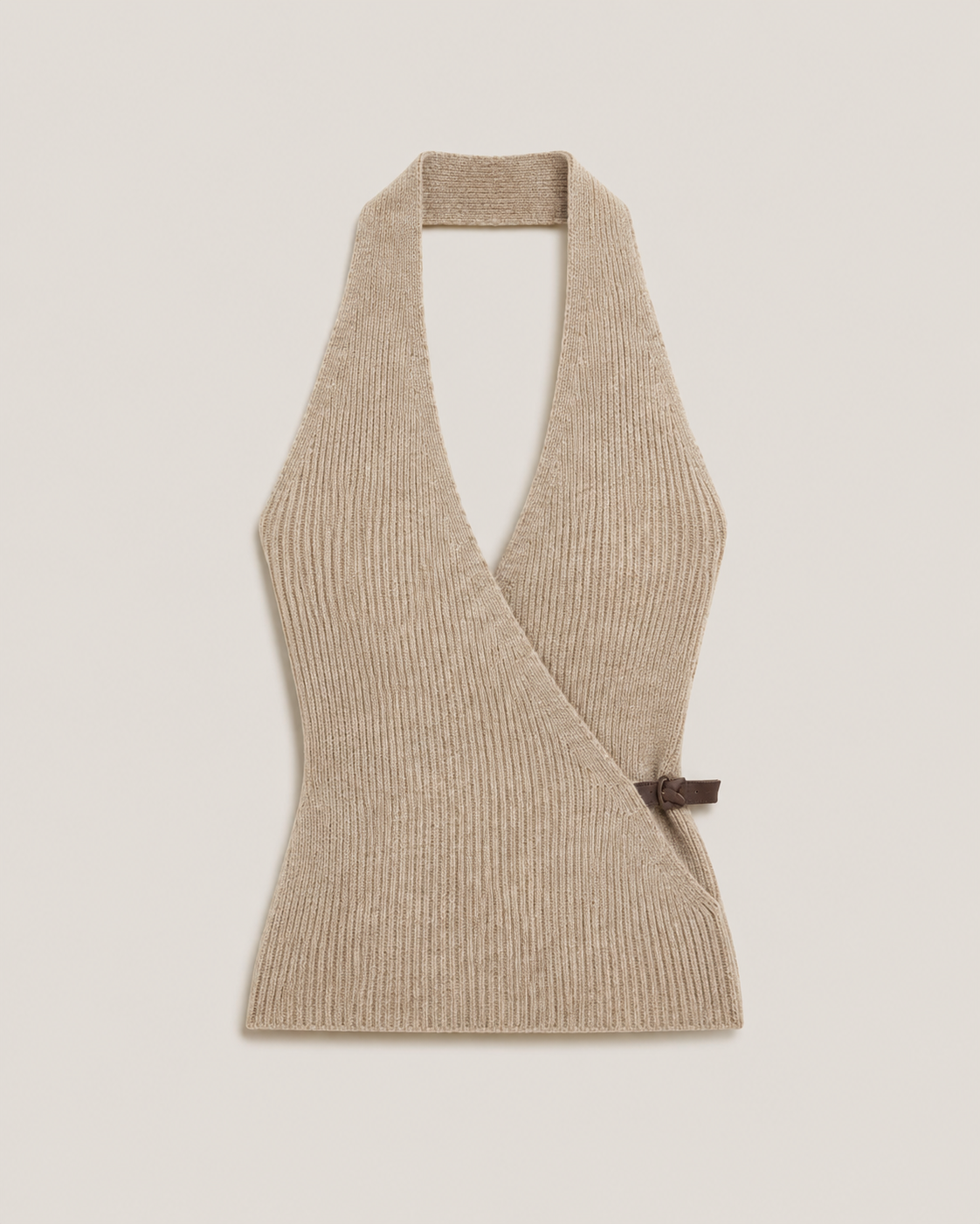 Kruvaze Halter Yaka Vizon Kemerli Top Bluz