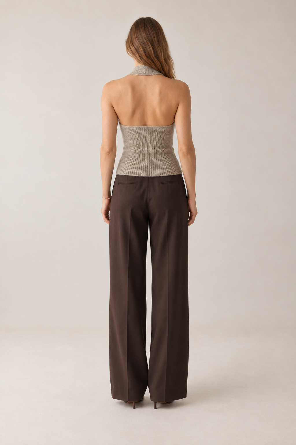 Kruvaze Halter Yaka Vizon Kemerli Top Bluz