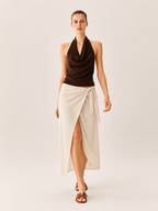 Naturel Keten Karışımlı Yandan Bağlamalı Sarong Etek