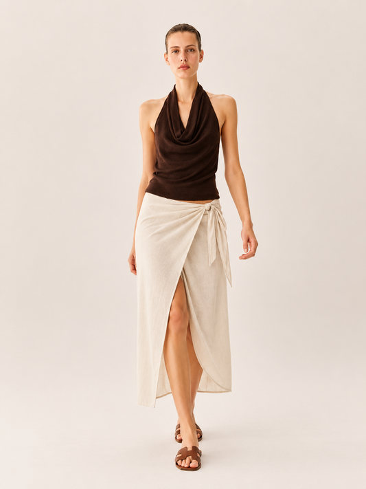Naturel Keten Karışımlı Yandan Bağlamalı Sarong Etek