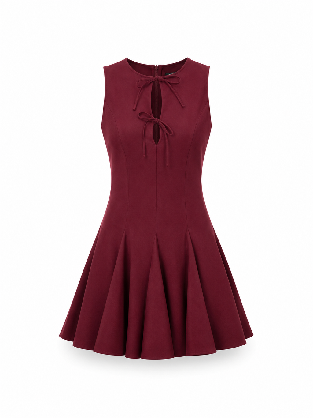 Kadın Bordo Fiyonk Yaka Detaylı Kloş Mini Elbise