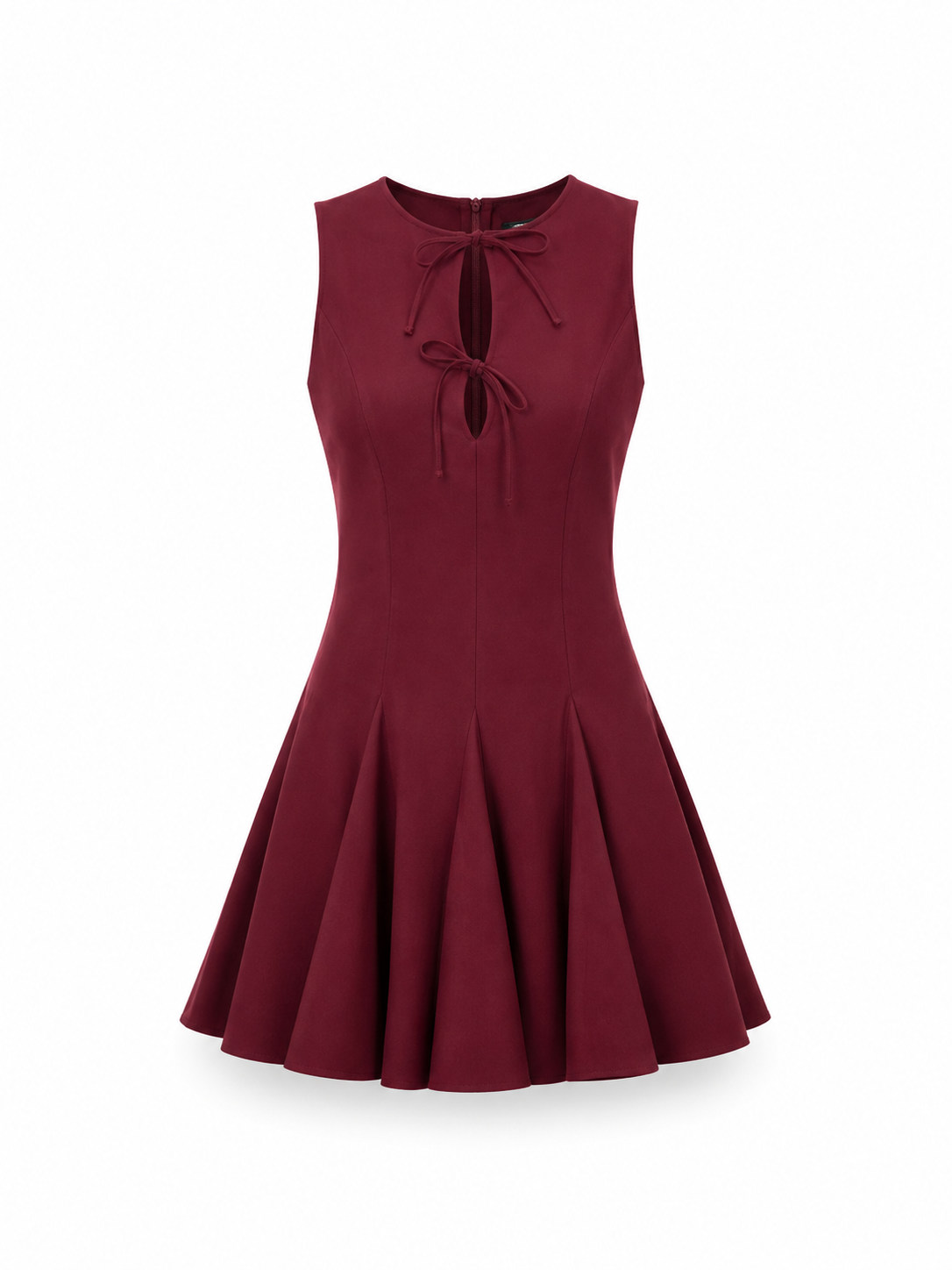 Kadın Bordo Fiyonk Yaka Detaylı Kloş Mini Elbise