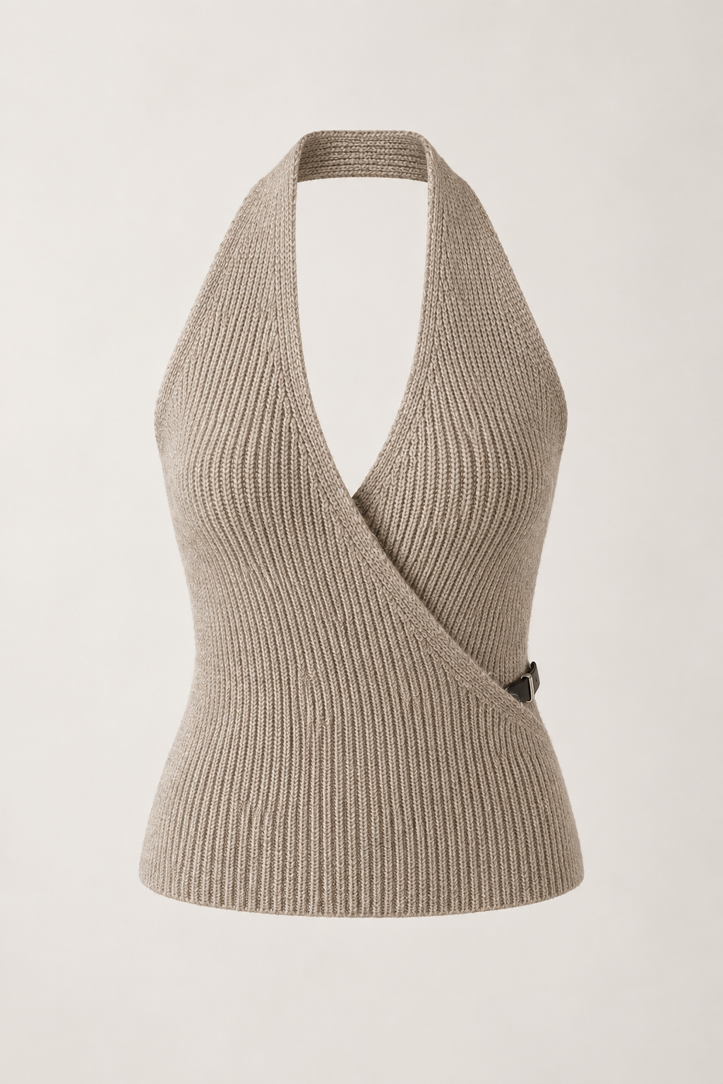 Kruvaze Halter Yaka Vizon Kemerli Top Bluz