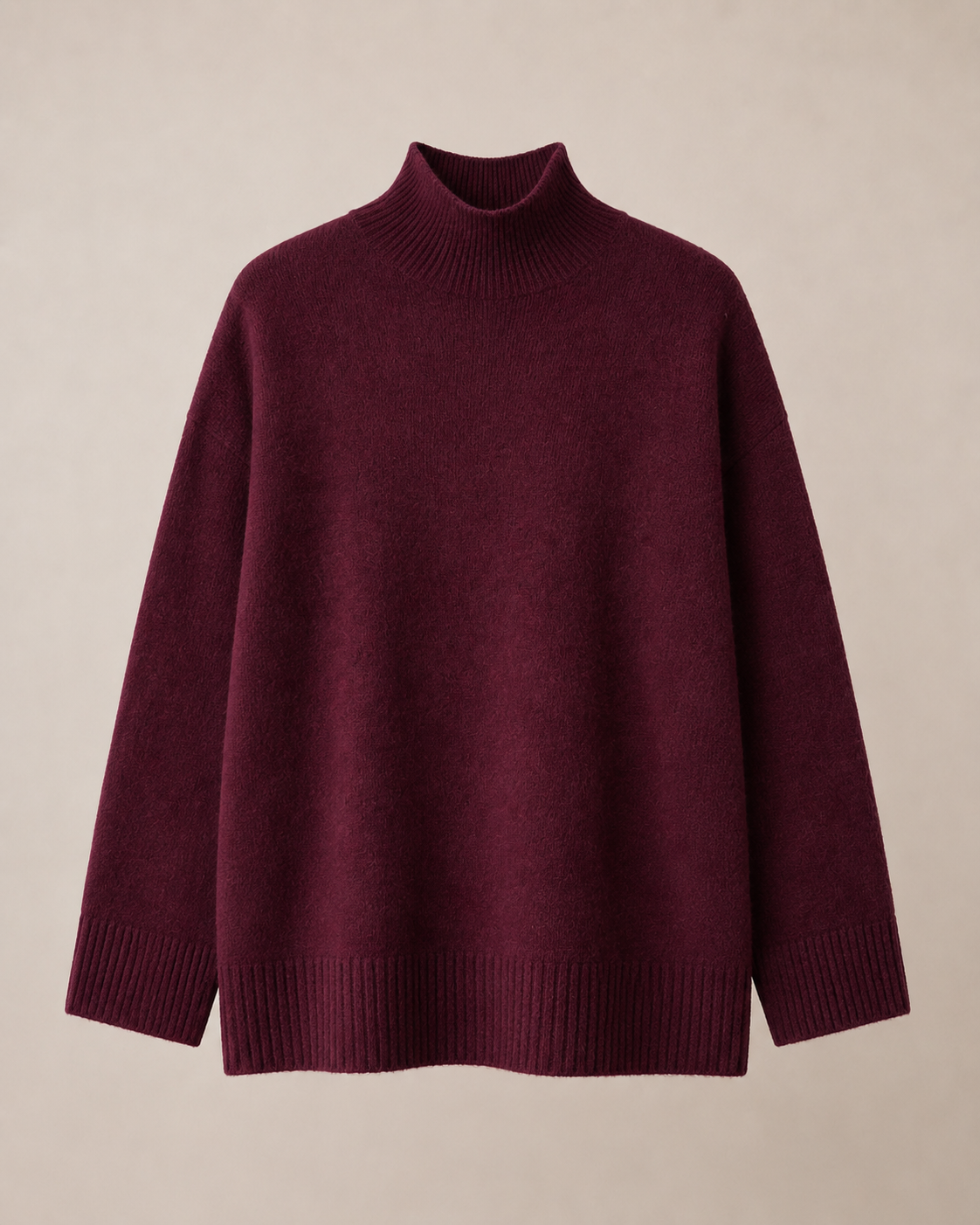 Kadın Bordo Bisiklet Yaka Kolları Geniş Oversize Kazak