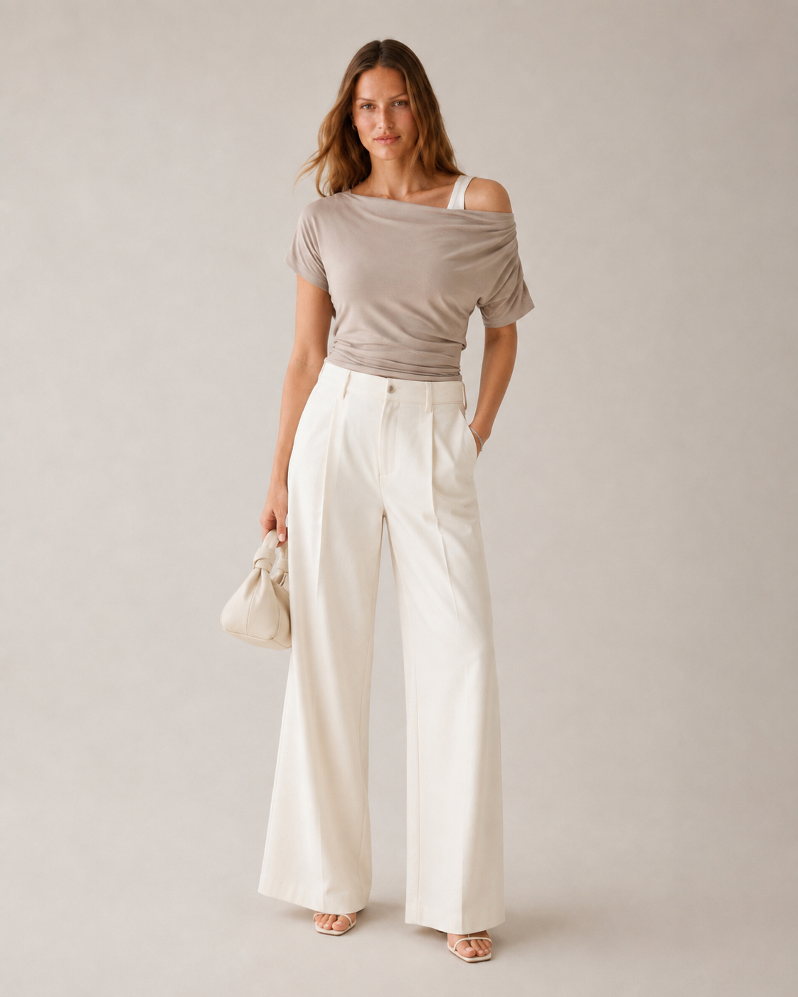 Vizon Asimetrik Yaka Kısa Kol Bluz