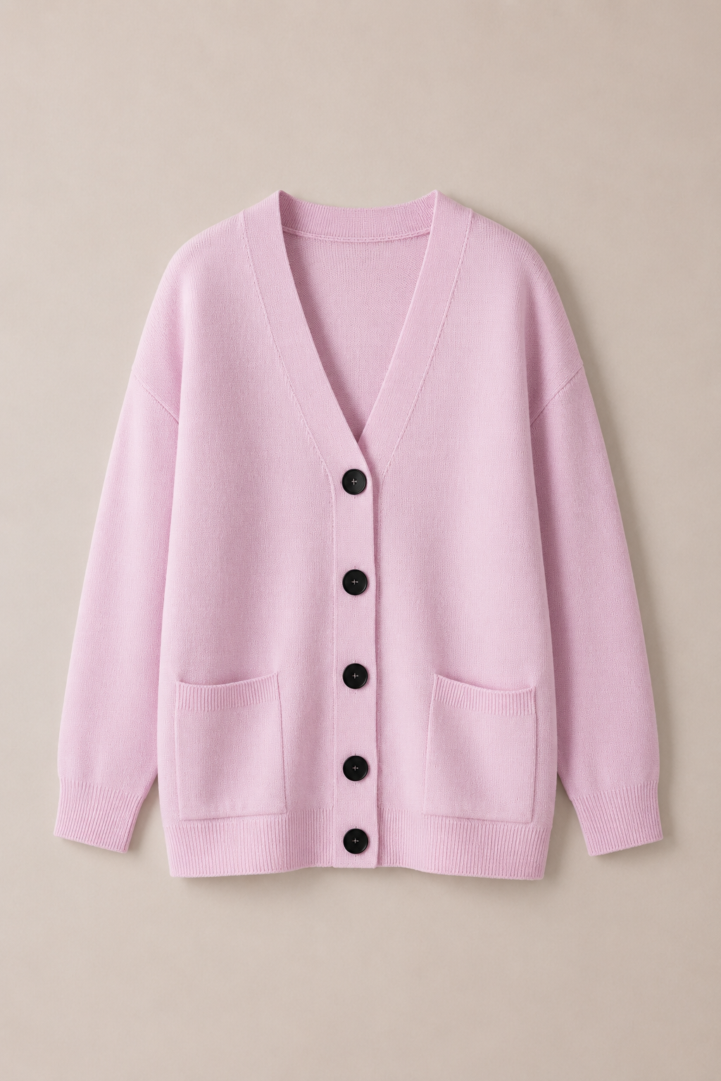 Pudra V Yaka Cepli Oversize Triko Hırka