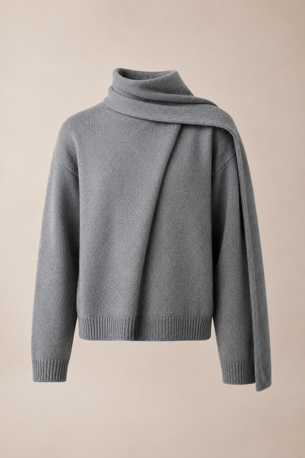 Bej Şal Atkılı Oversize Kazak