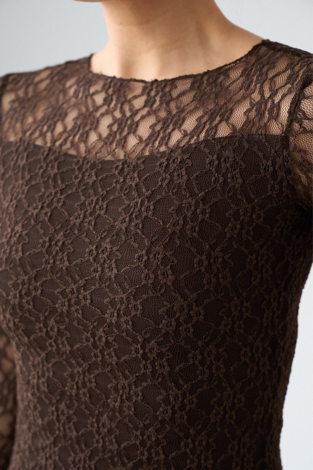 Kadın Kahve Kayık Yaka Dantel Elbise