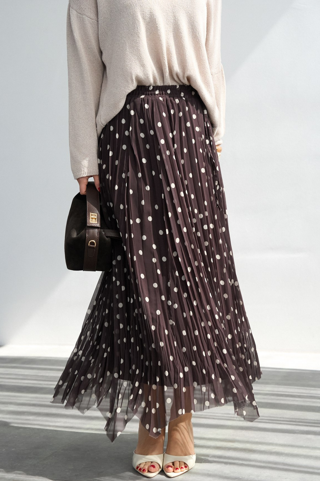 Kadın Puantiye Desenli Asimetrik Kesim Etek