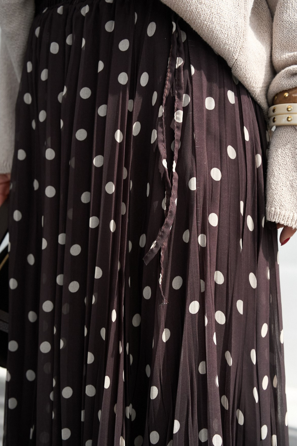 Kadın Puantiye Desenli Asimetrik Kesim Etek