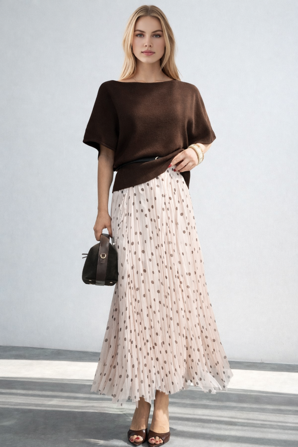 Kadın Puantiye Desenli Asimetrik Kesim Etek