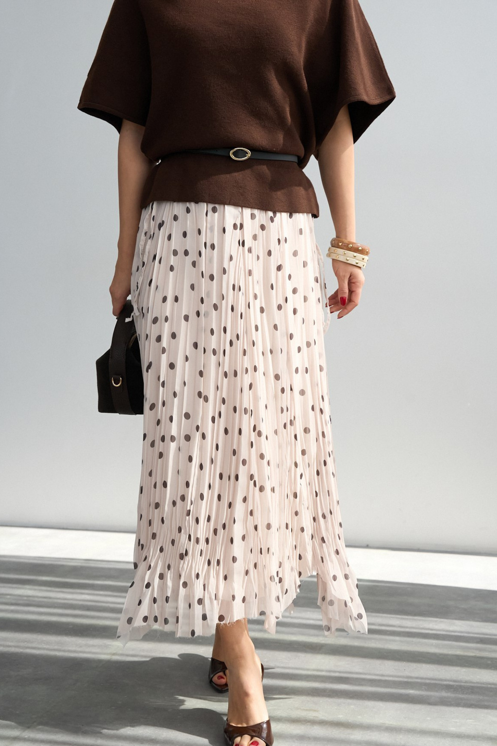 Kadın Puantiye Desenli Asimetrik Kesim Etek