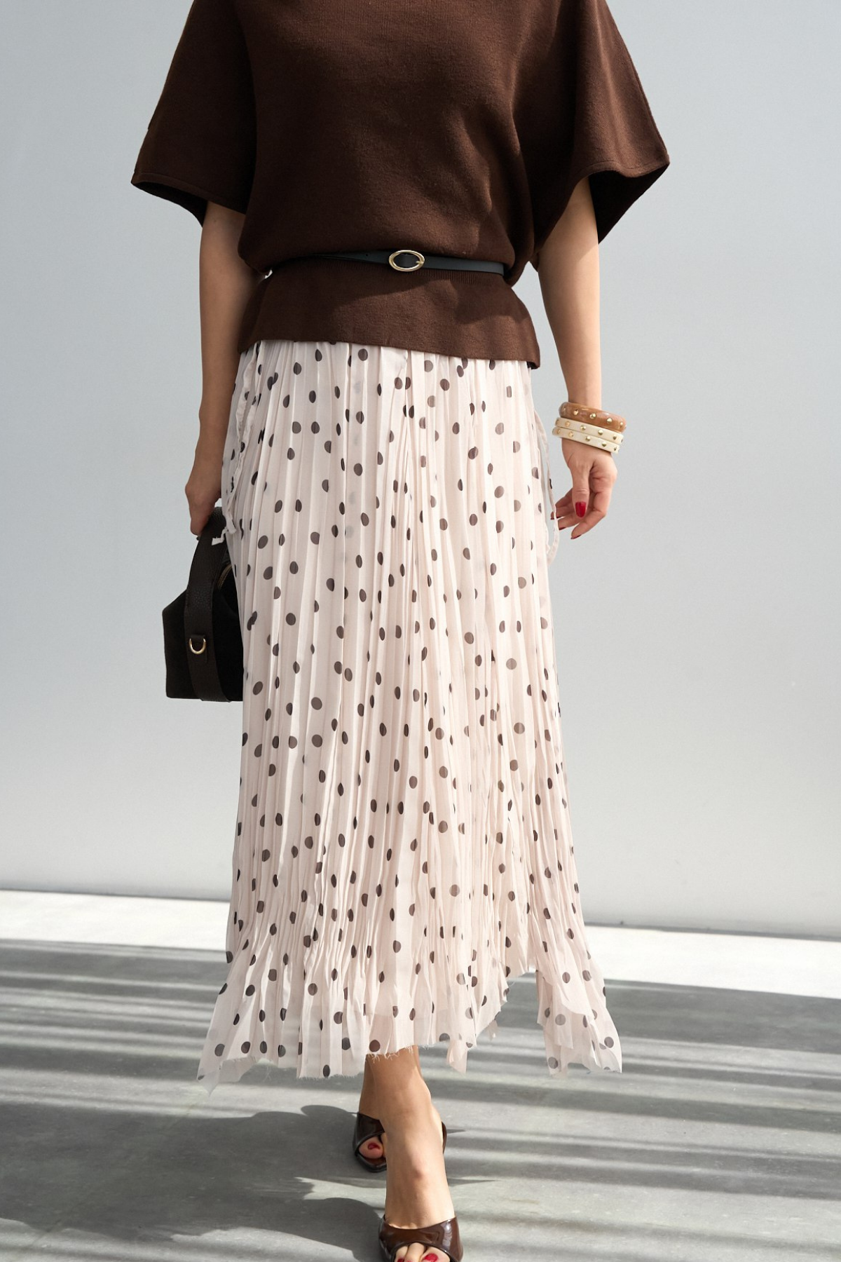 Kadın Puantiye Desenli Asimetrik Kesim Etek