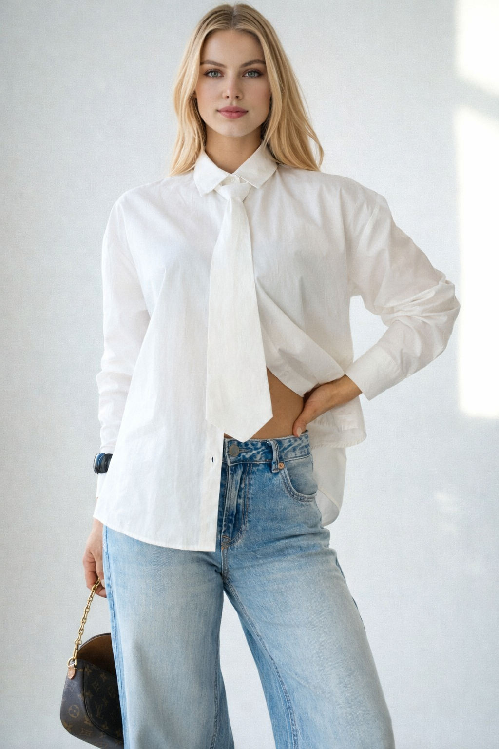 Kadın Kravat Detaylı Pamuklu Gömlek