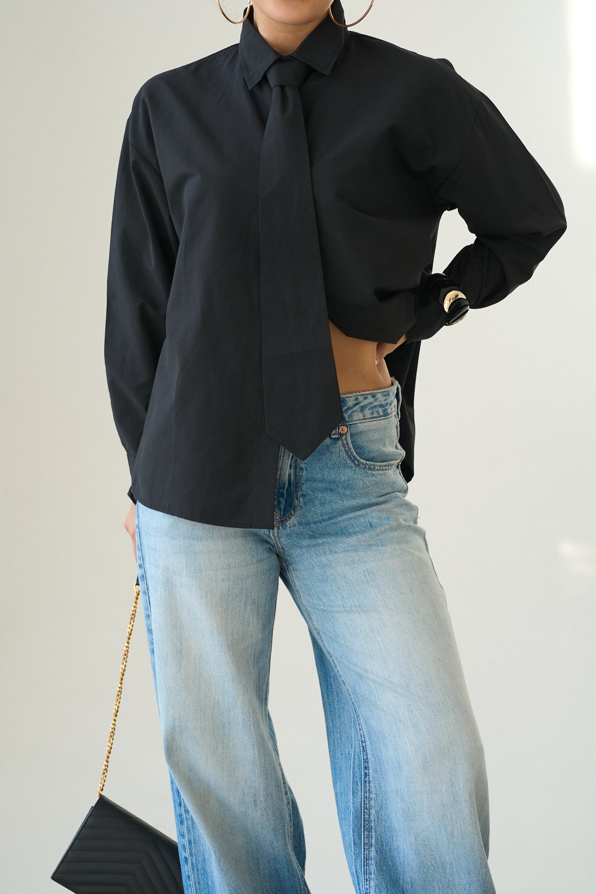 Kadın Kravat Detaylı Pamuklu Gömlek