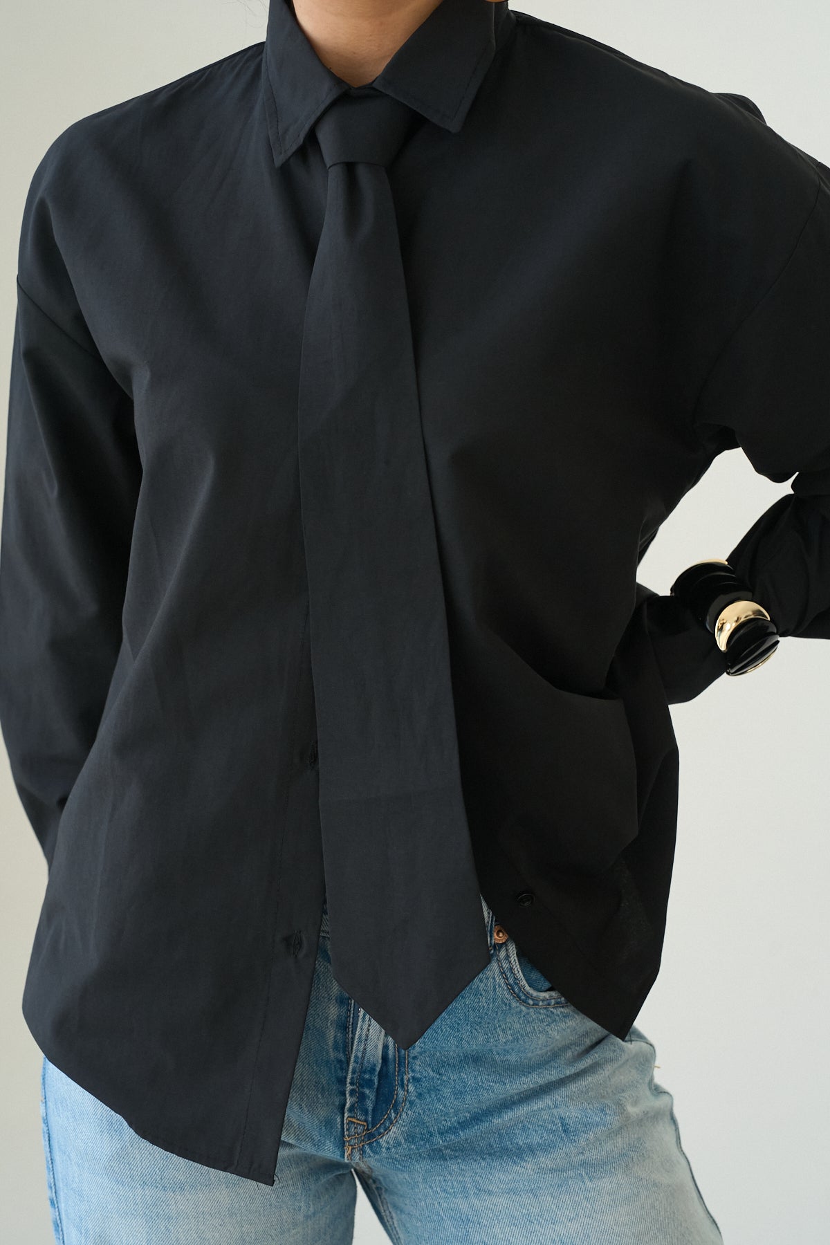 Kadın Kravat Detaylı Pamuklu Gömlek