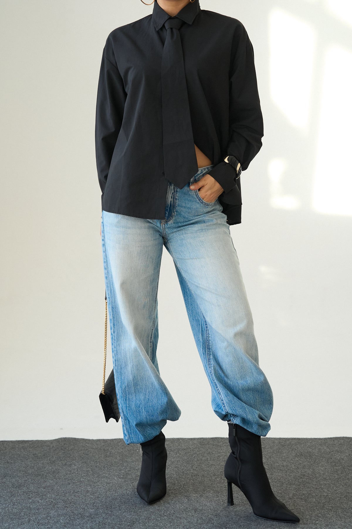 Kadın Kravat Detaylı Pamuklu Gömlek