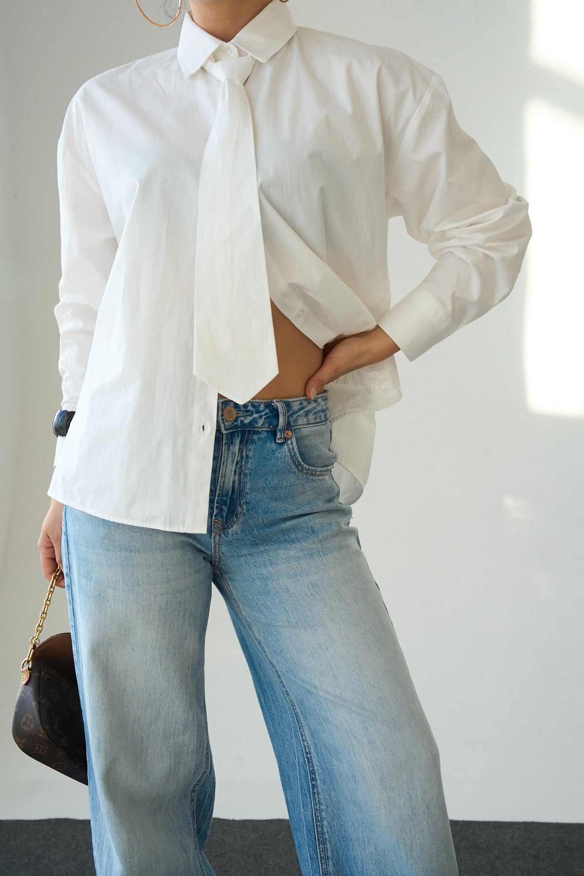 Kadın Kravat Detaylı Pamuklu Gömlek