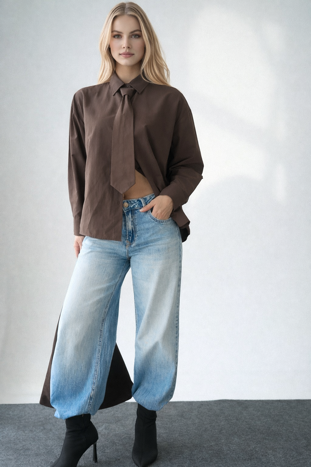 Kadın Kravat Detaylı Pamuklu Gömlek