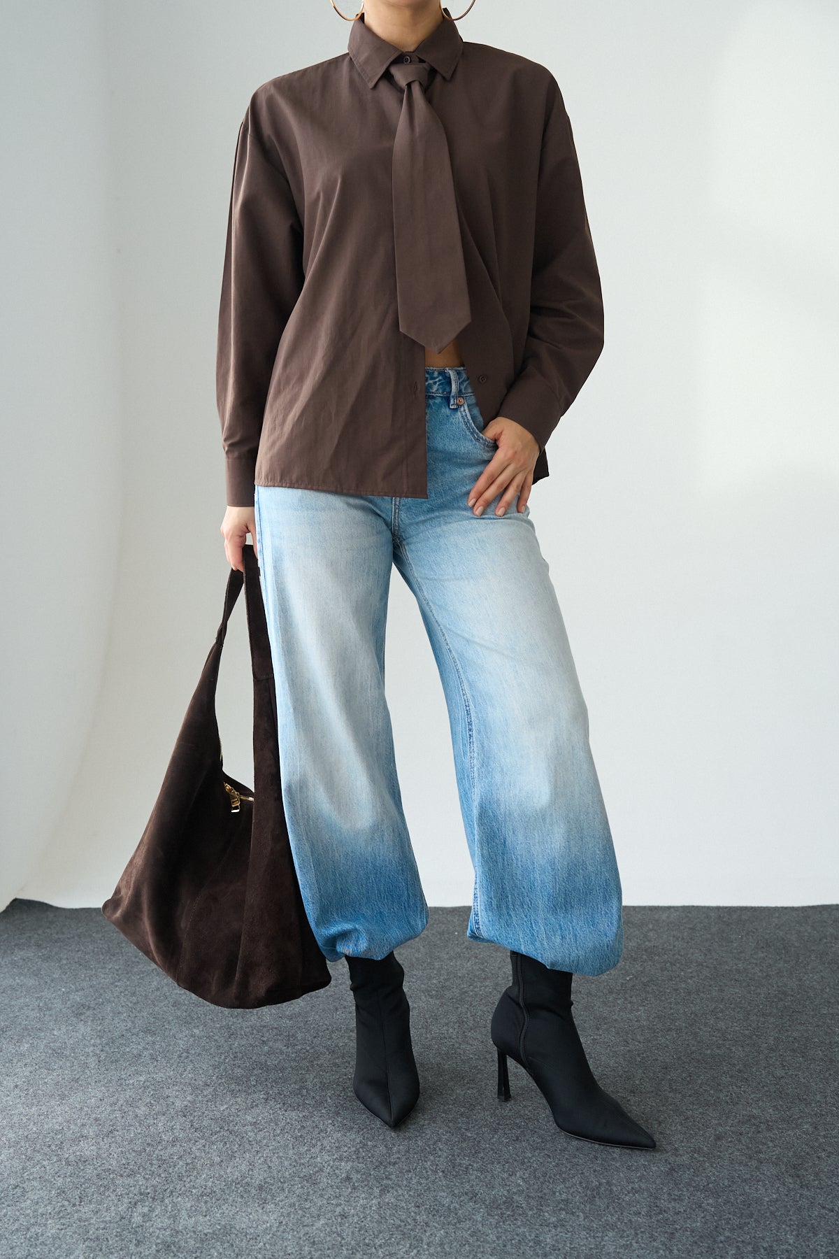 Kadın Kravat Detaylı Pamuklu Gömlek