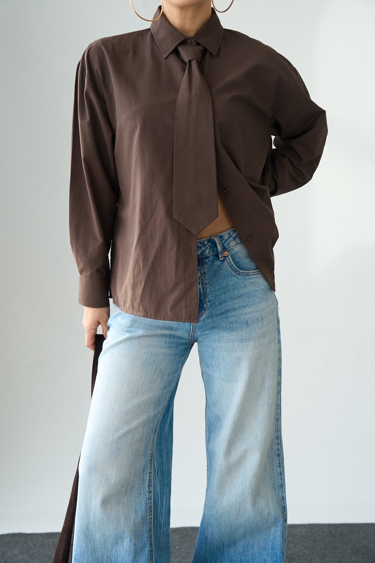 Kadın Kravat Detaylı Pamuklu Gömlek