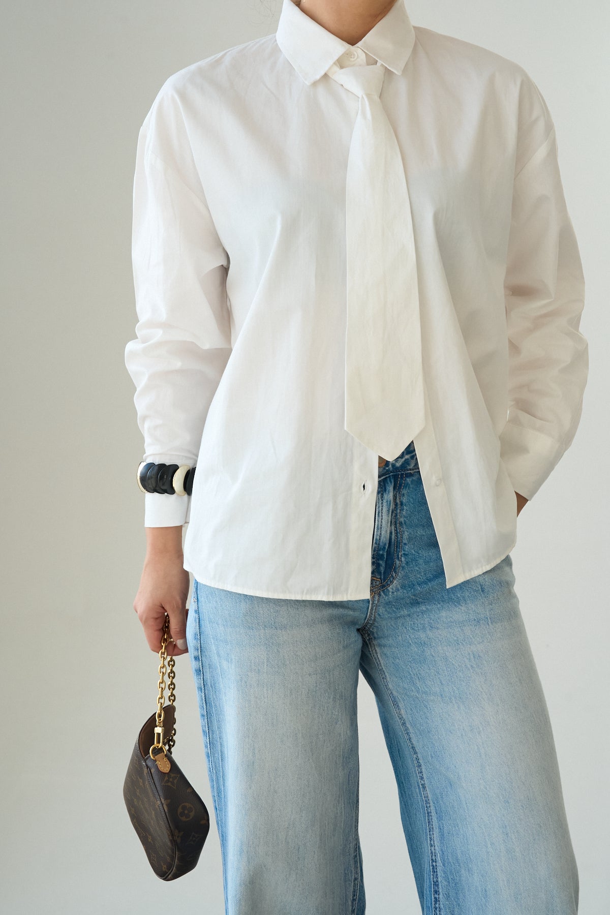 Kadın Kravat Detaylı Pamuklu Gömlek