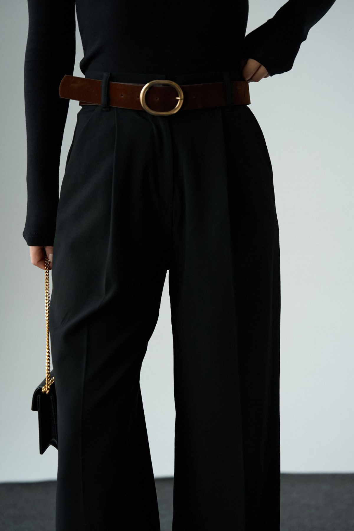 Kadın Siyah Kemerli Palazzo Pantolon