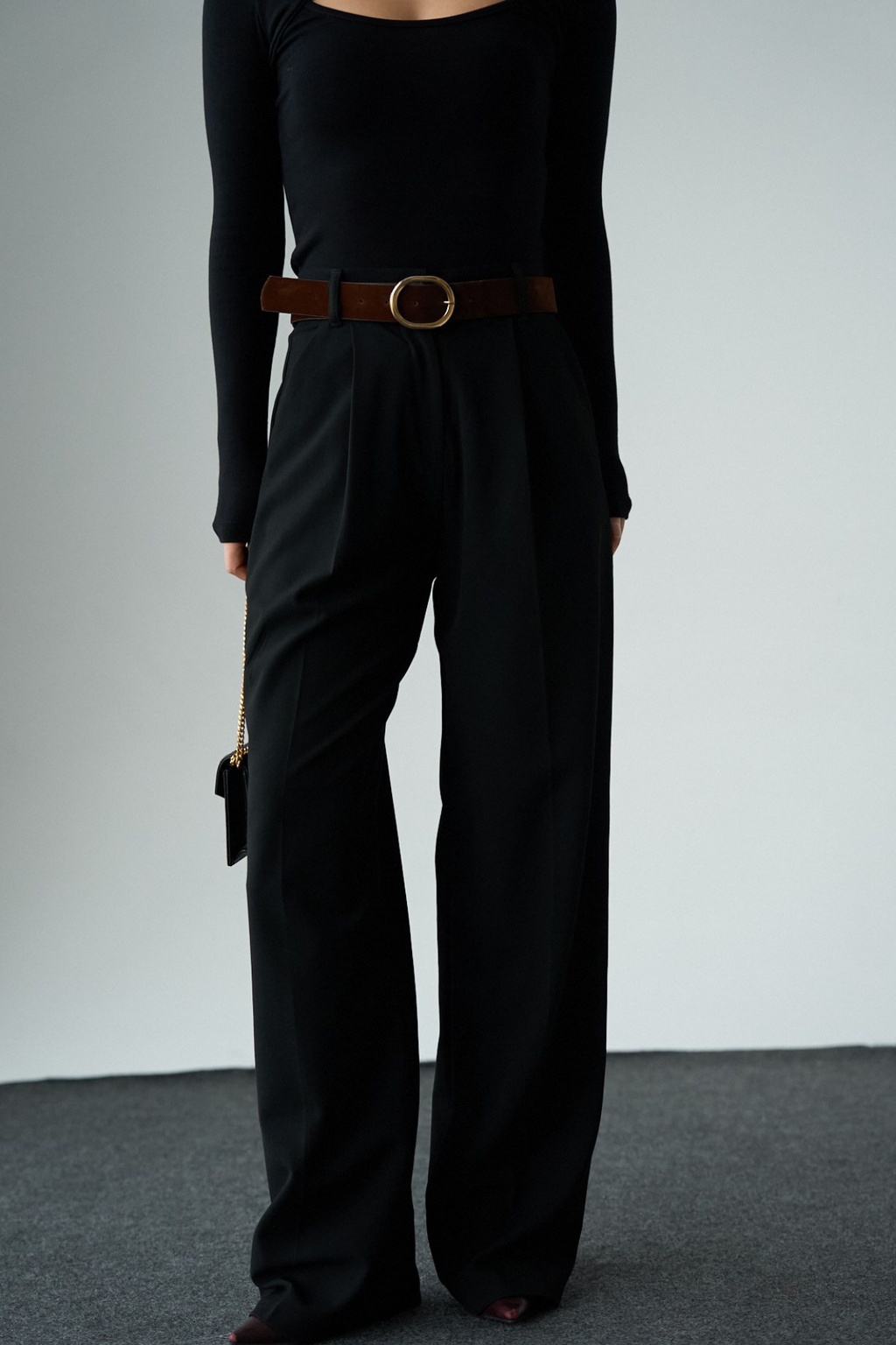 Kadın Siyah Kemerli Palazzo Pantolon