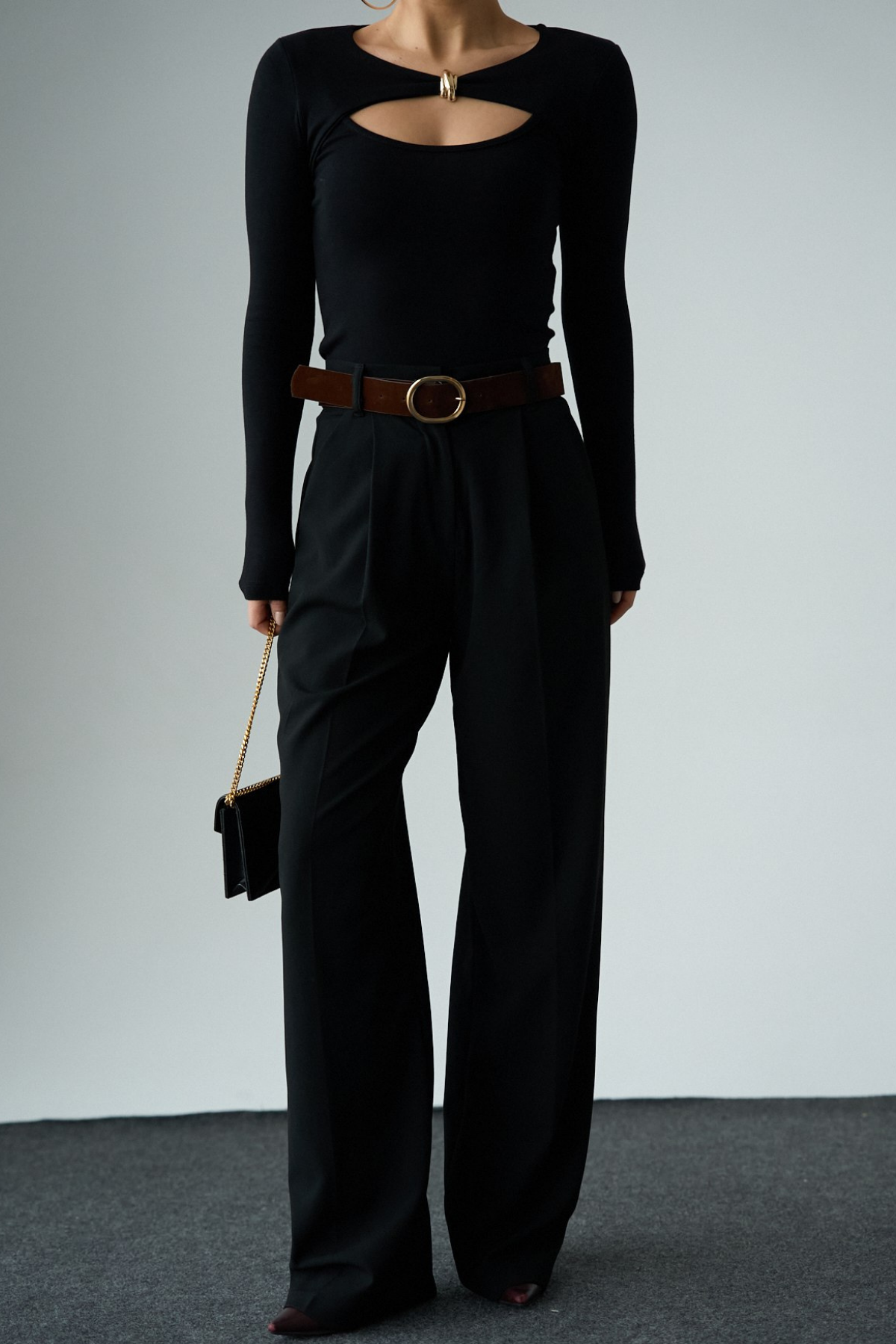 Kadın Siyah Kemerli Palazzo Pantolon