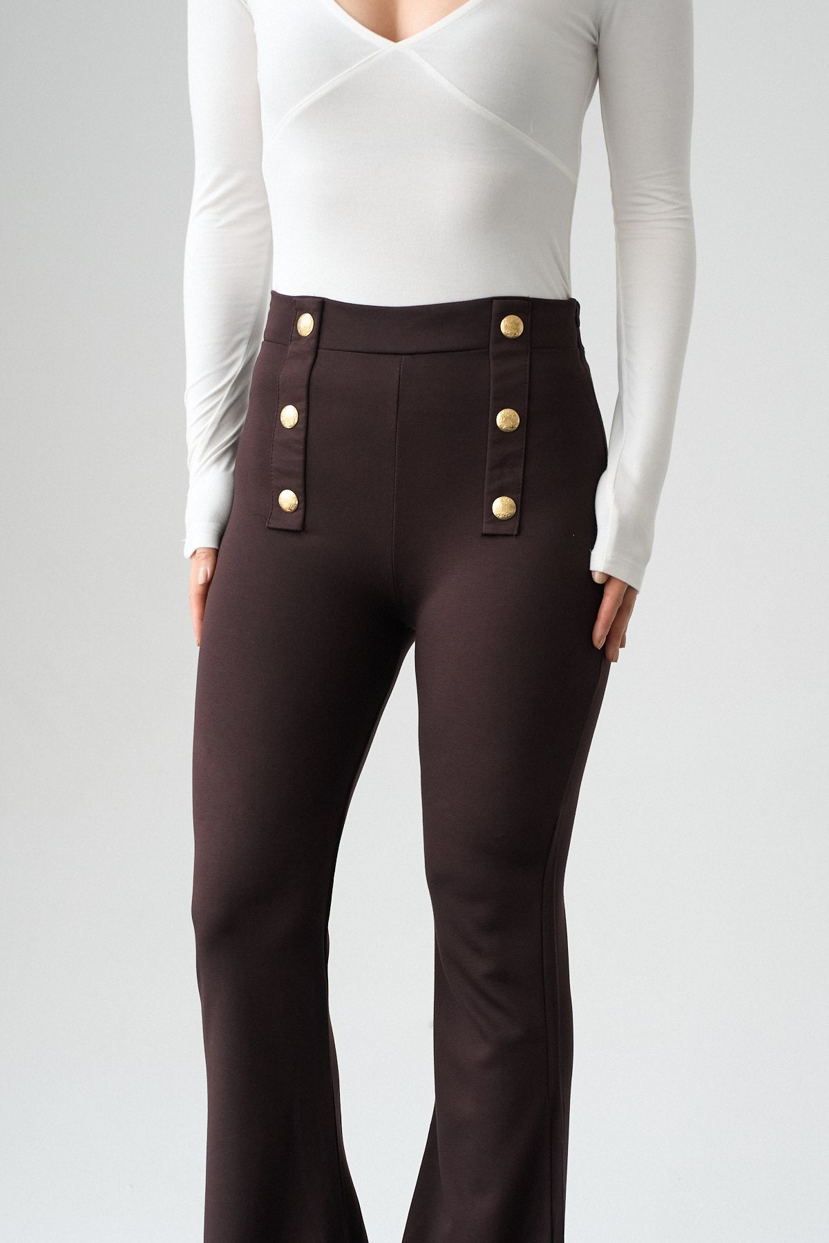 Kadın Gold Düğmeli İspanyol Paça Pantolon