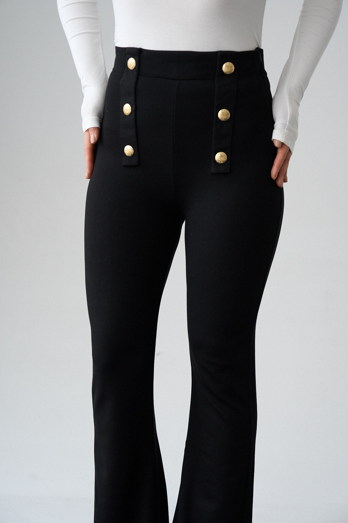 Kadın Gold Düğmeli İspanyol Paça Pantolon