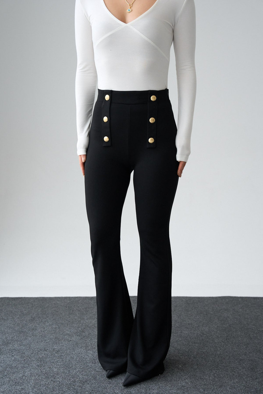 Kadın Gold Düğmeli İspanyol Paça Pantolon