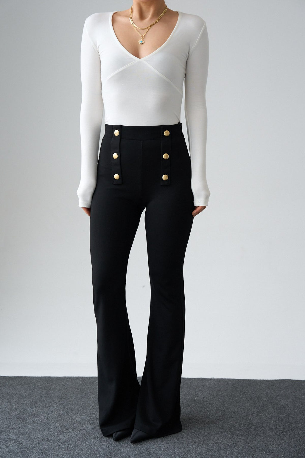 Kadın Gold Düğmeli İspanyol Paça Pantolon