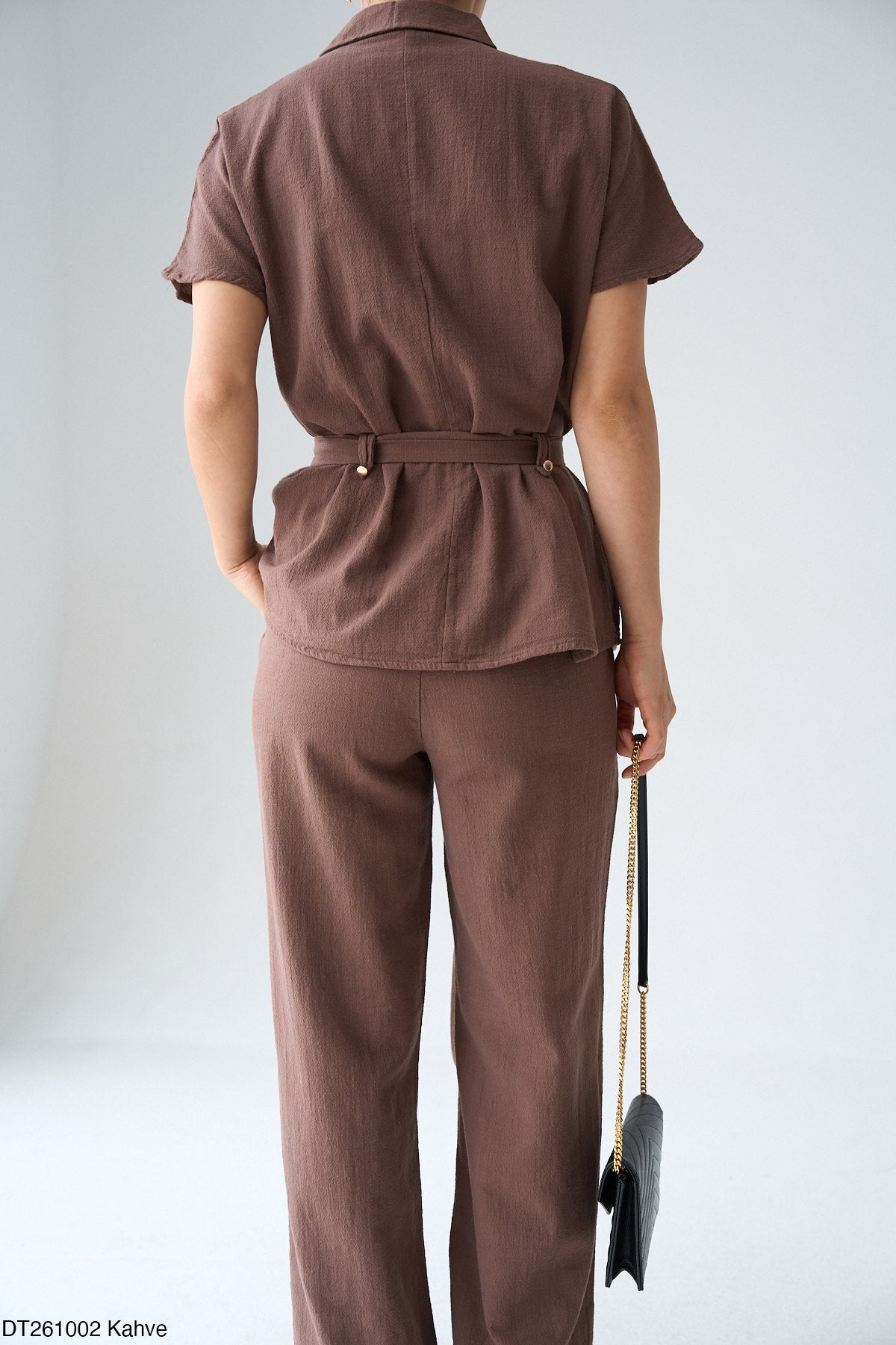 Kadın Kuşak Detaylı Gömlek Pantolon Pamuklu Takım