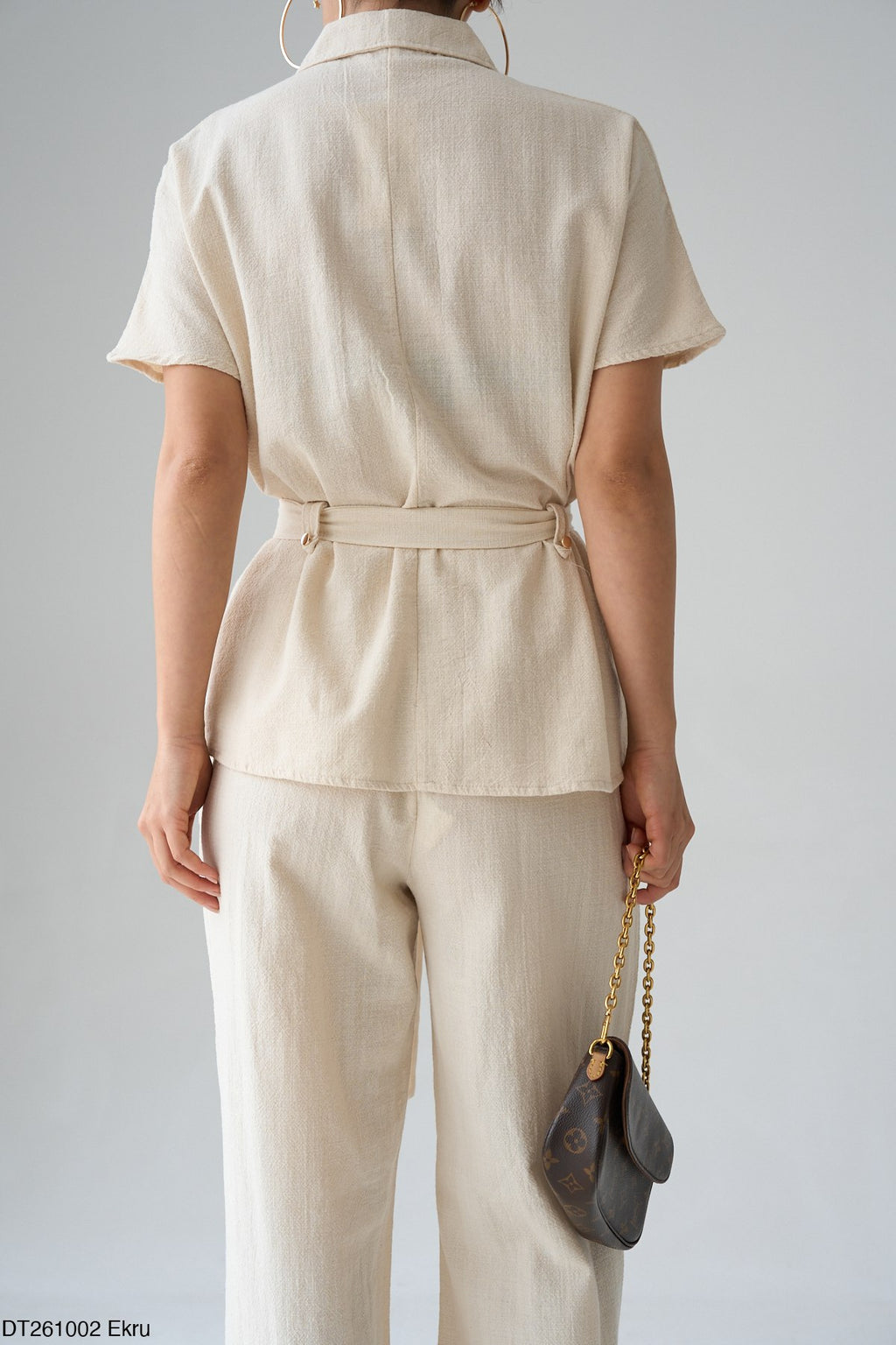 Kadın Kuşak Detaylı Gömlek Pantolon Pamuklu Takım