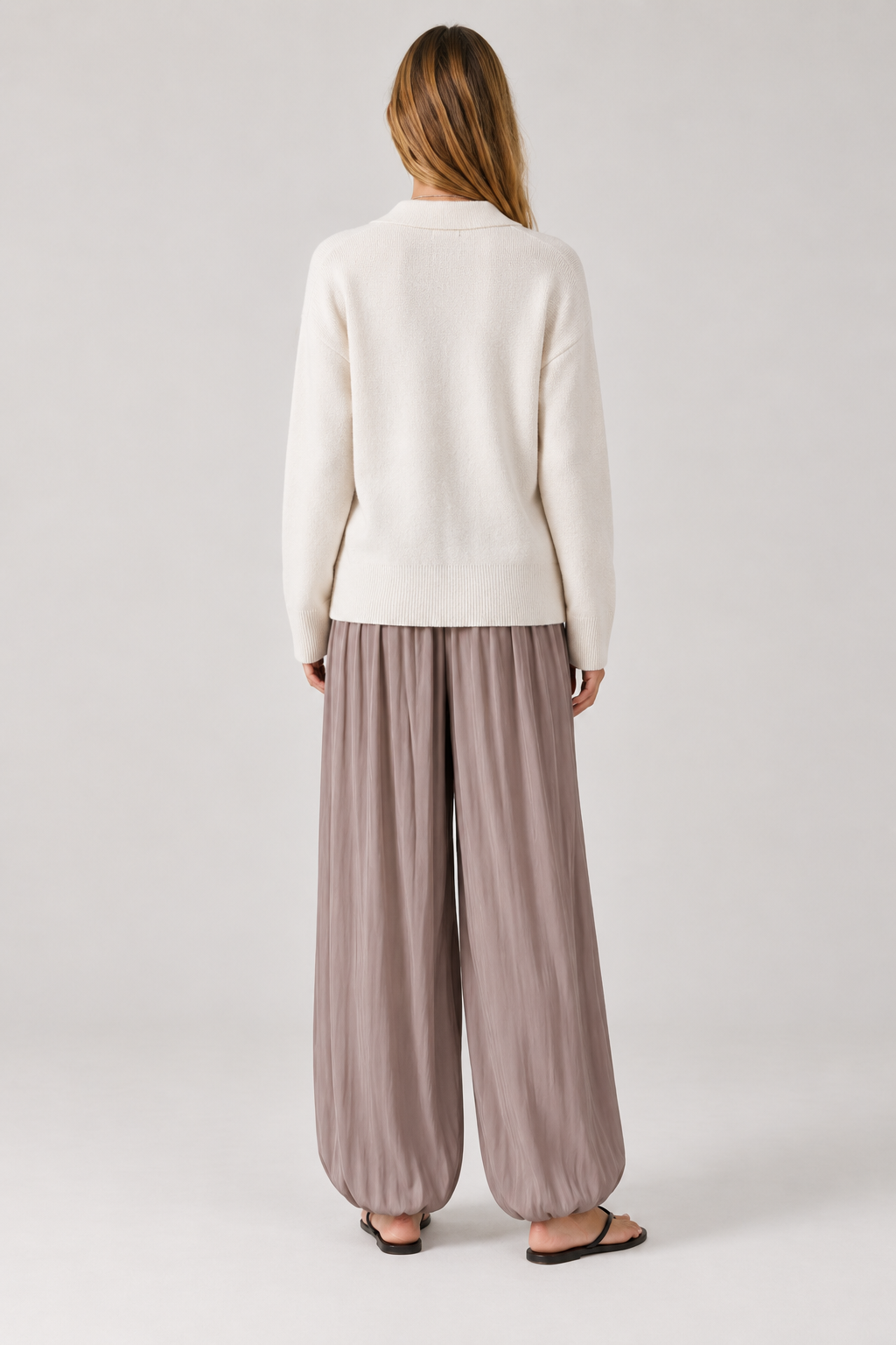 Pudra V Yaka Cepli Oversize Triko Hırka