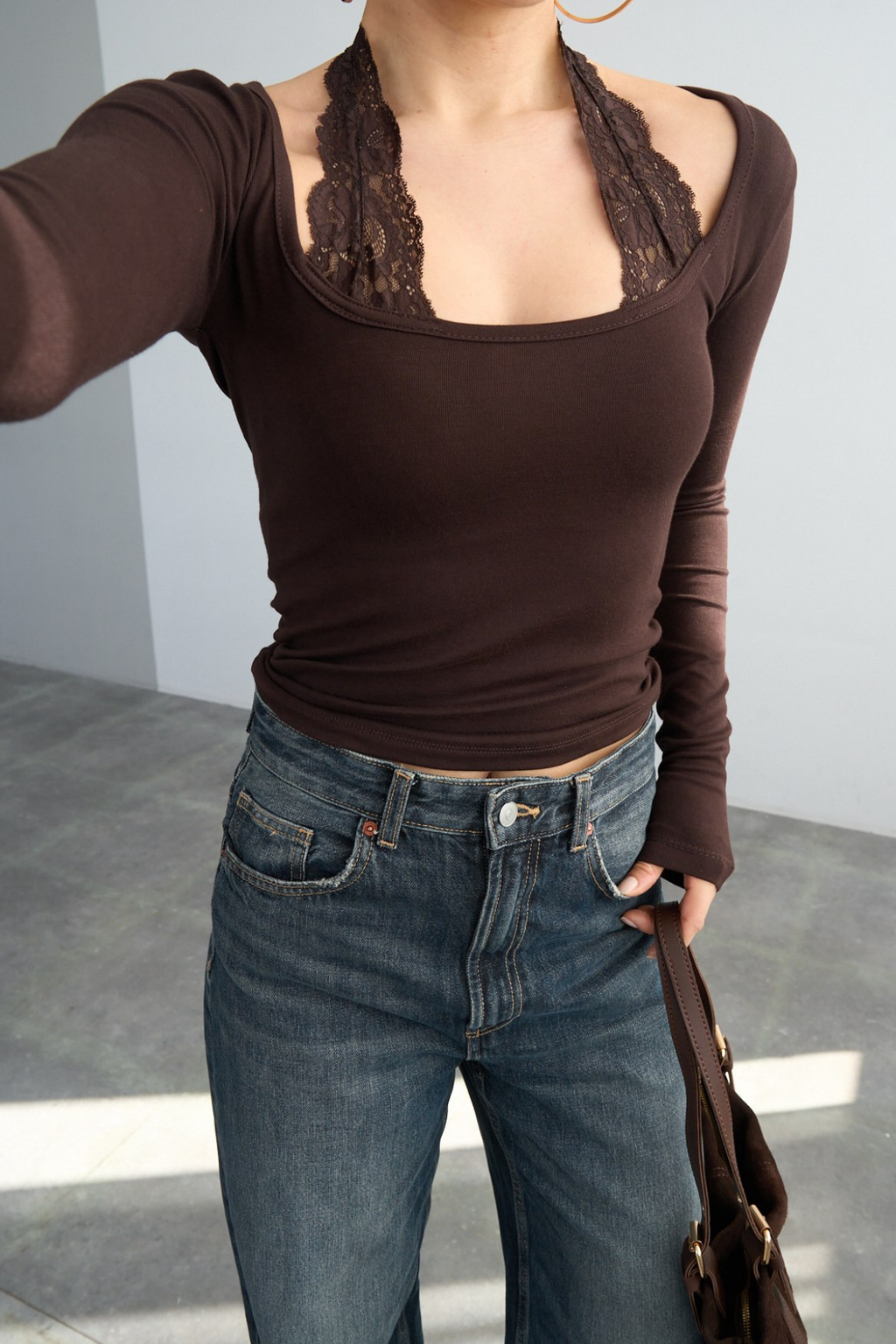 Kadın Dantel Boyun Bağlama Detaylı Bluz