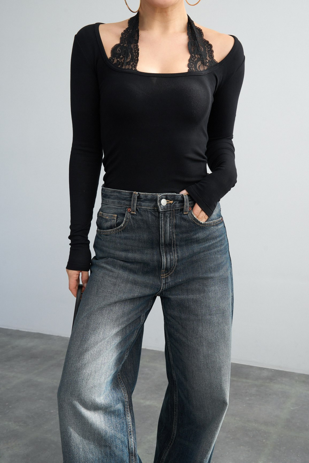 Kadın Dantel Boyun Bağlama Detaylı Bluz