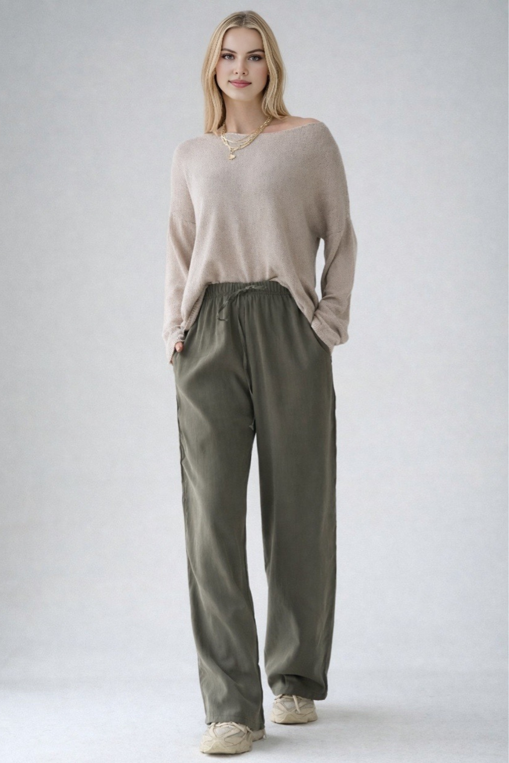 Kadın Bağcıklı Wide Leg Modal Pantolon