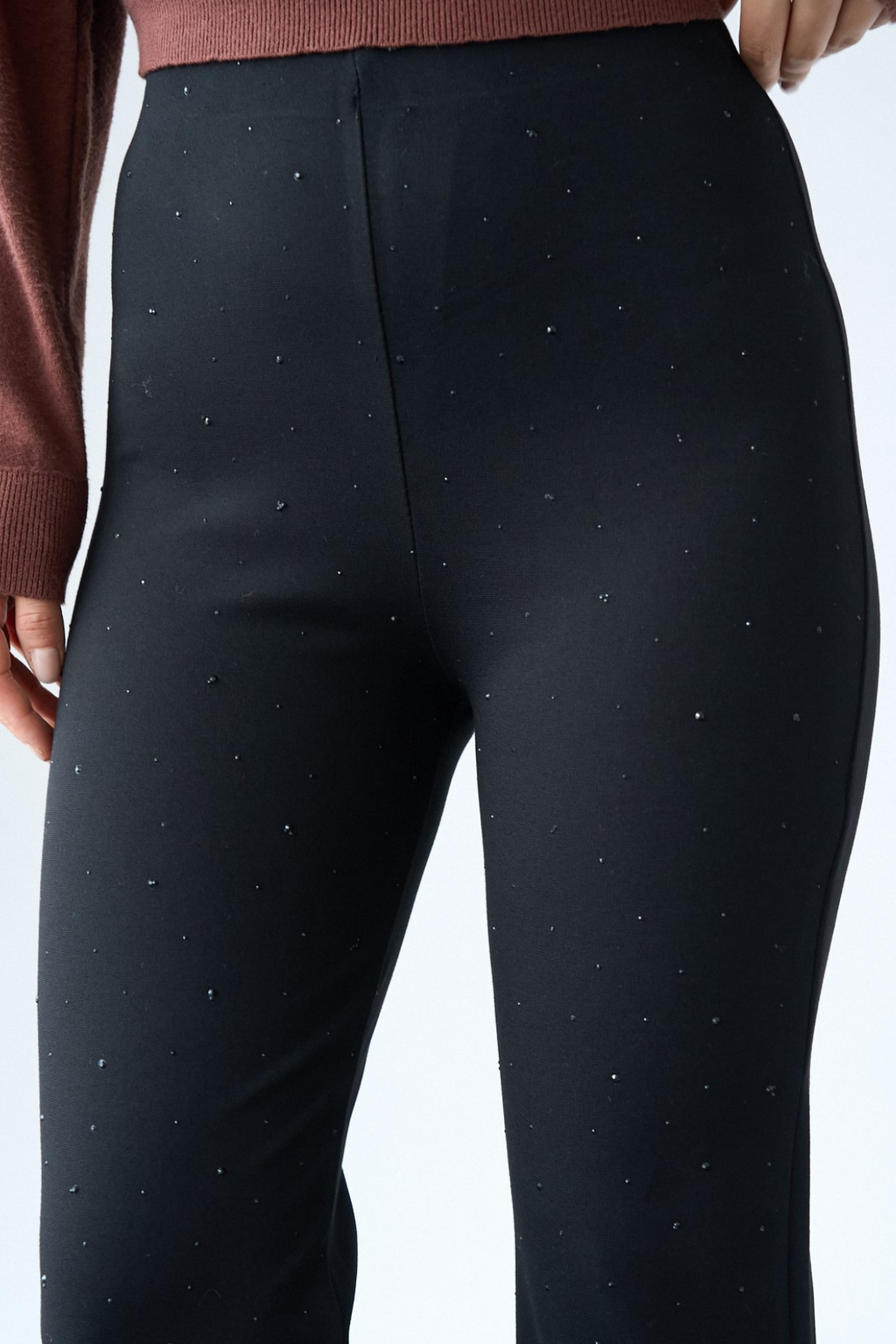Kadın Siyah Taş İşlemeli İspanyol Paça Tayt Pantolon