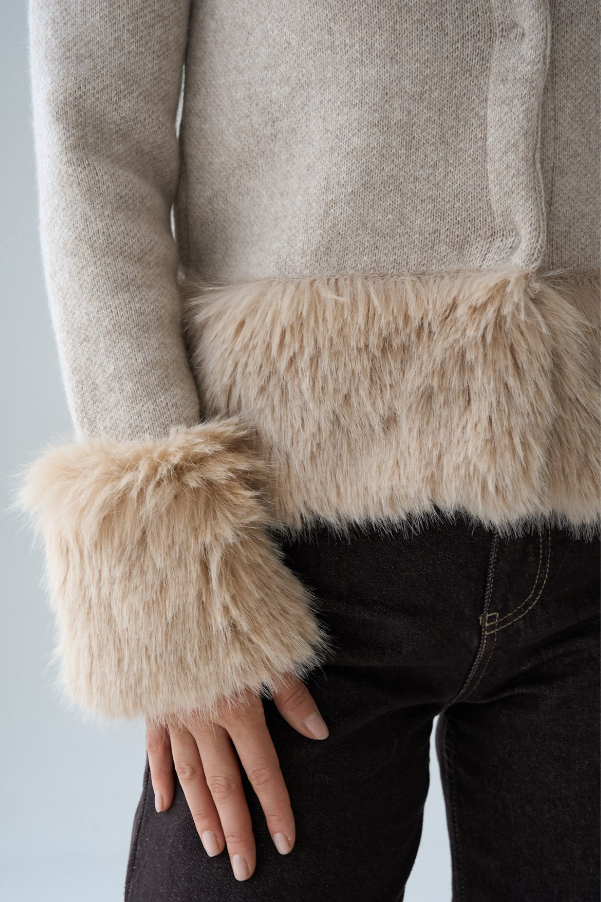 Kadın Kolları Suni Kürk Yünlü Triko Hırka Ceket