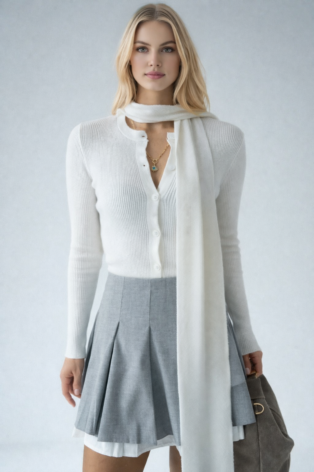 Kadın Bisiklet Yaka Düğmeli Şallı Hırka