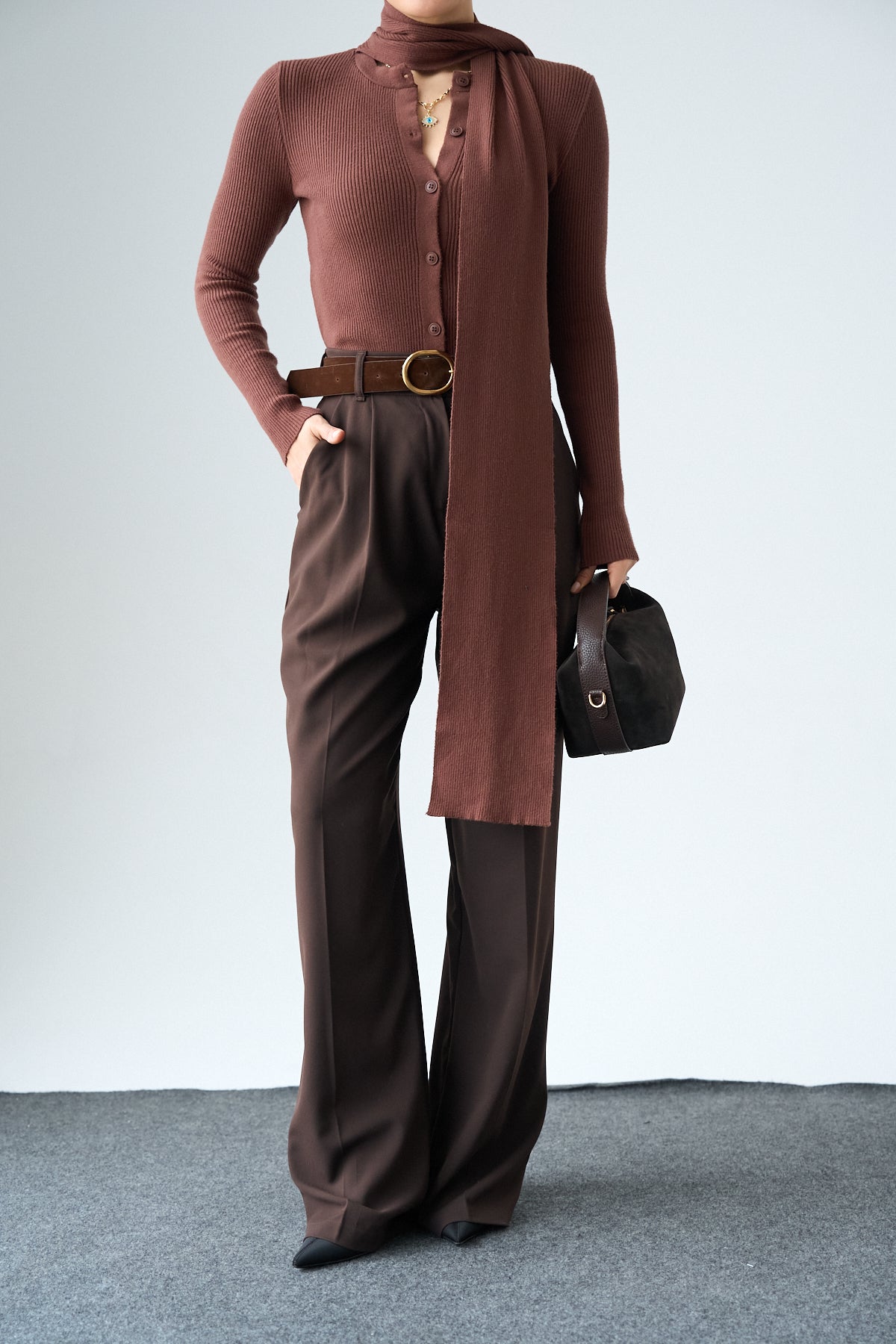 Kadın Bisiklet Yaka Düğmeli Şallı Hırka