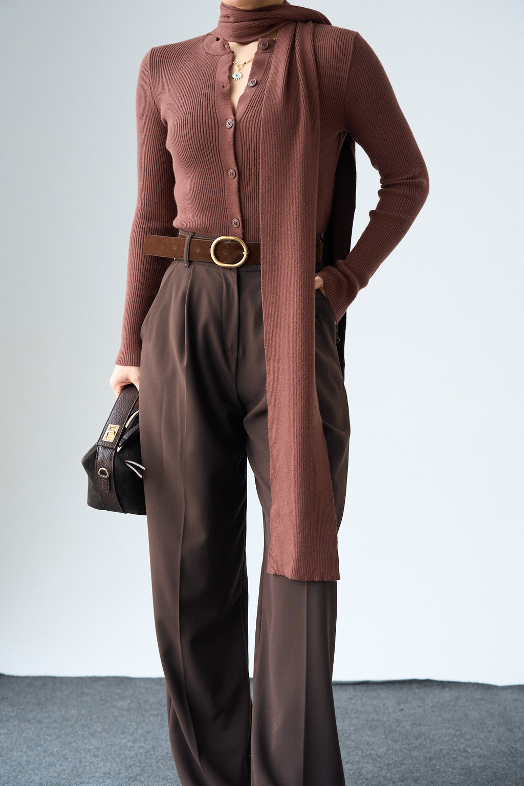 Kadın Bisiklet Yaka Düğmeli Şallı Hırka