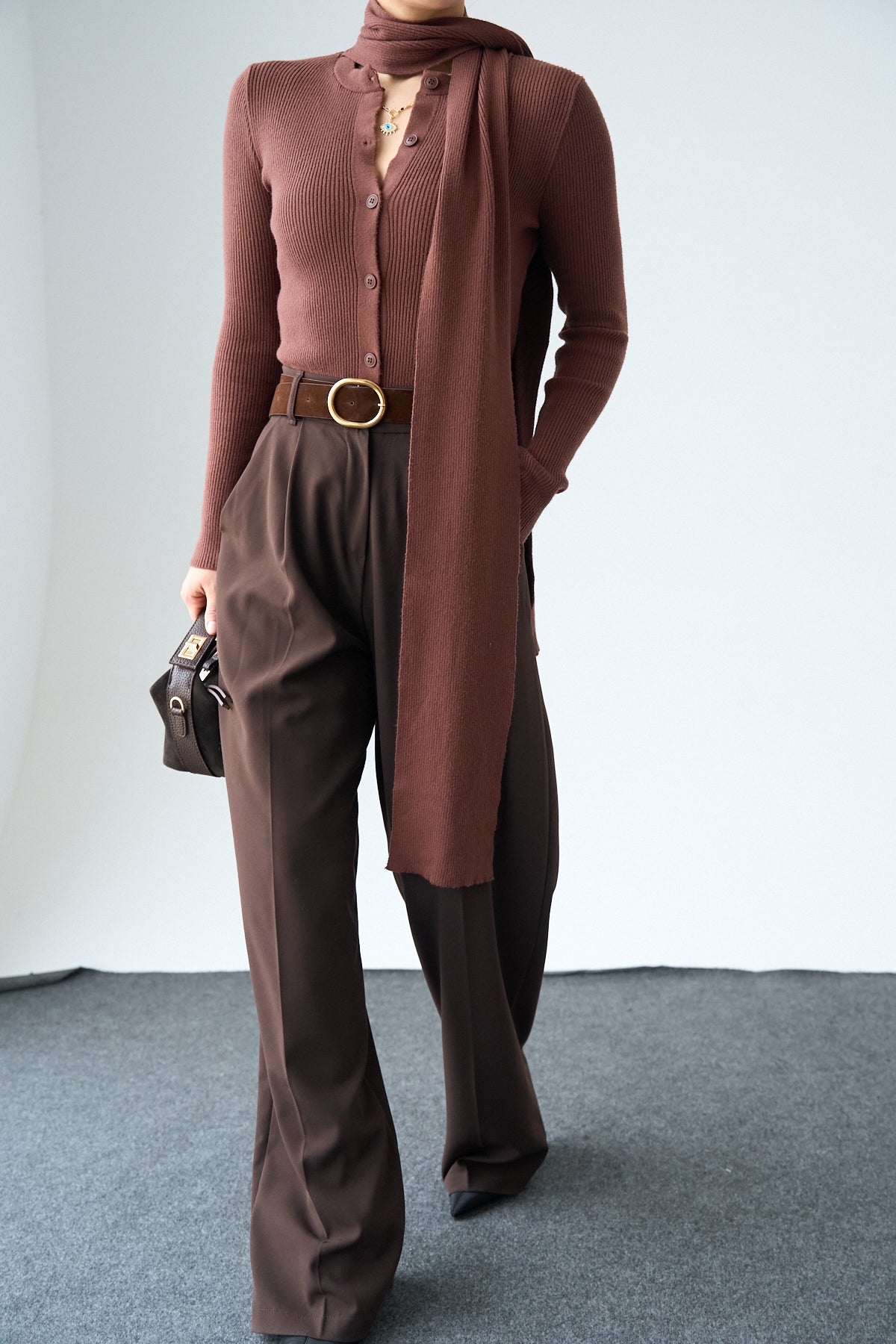 Kadın Bisiklet Yaka Düğmeli Şallı Hırka