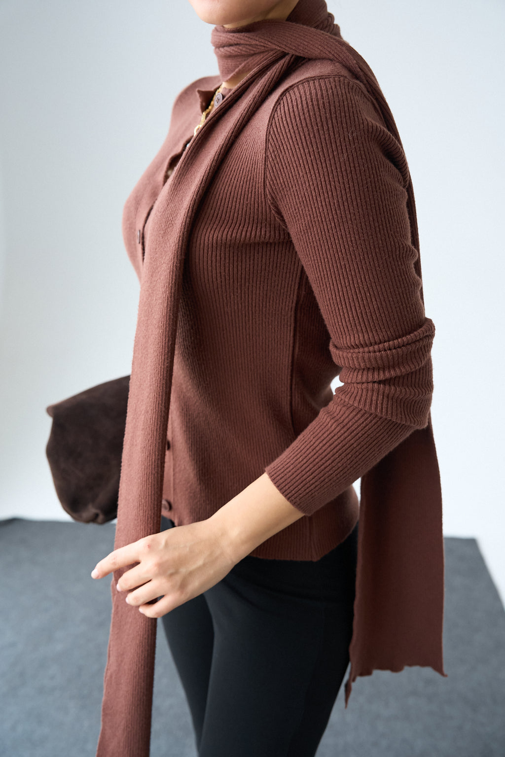 Kadın Bisiklet Yaka Düğmeli Şallı Hırka