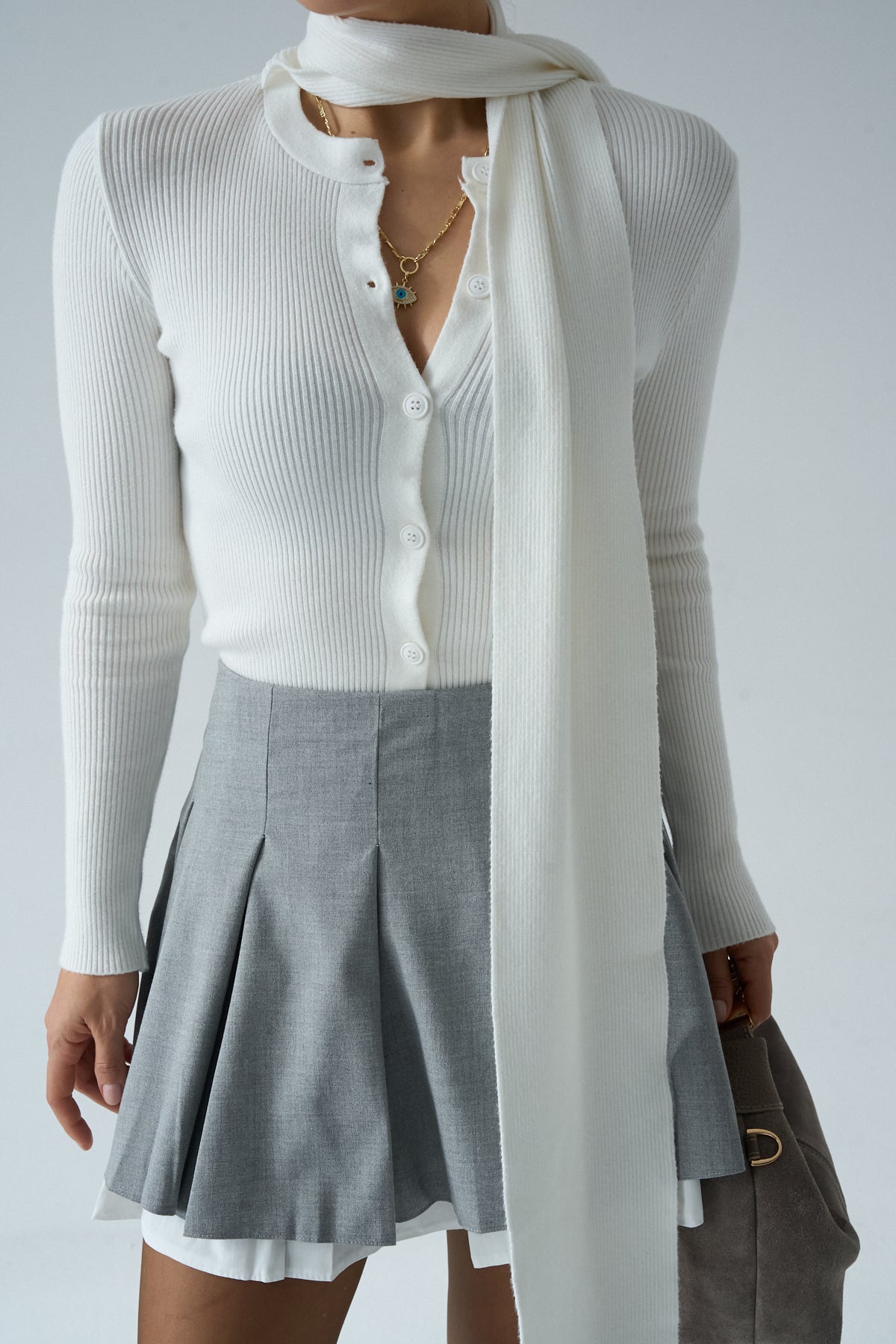 Kadın Bisiklet Yaka Düğmeli Şallı Hırka