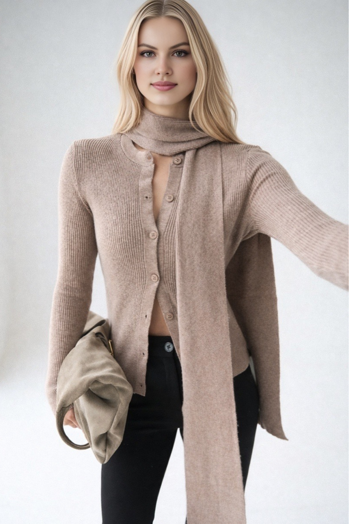 Kadın Bisiklet Yaka Düğmeli Şallı Hırka