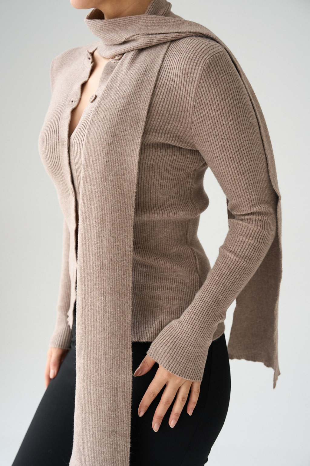 Kadın Bisiklet Yaka Düğmeli Şallı Hırka