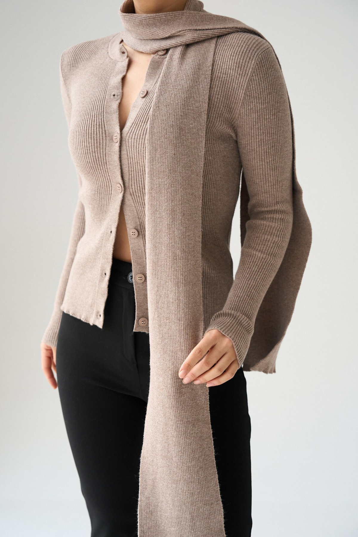 Kadın Bisiklet Yaka Düğmeli Şallı Hırka